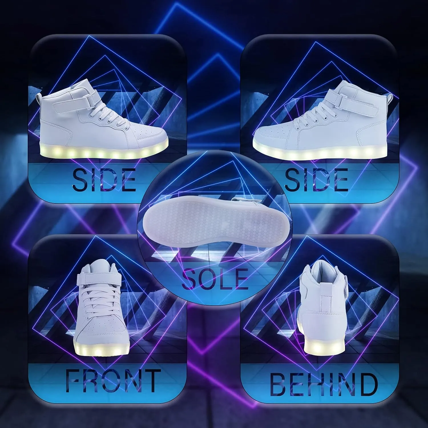 Led Light Up Shoes for Kids High Top Sneakers for Boys Girls Hip-Hop Dancing Shoes for Halloween Christmas Party with USB Charging