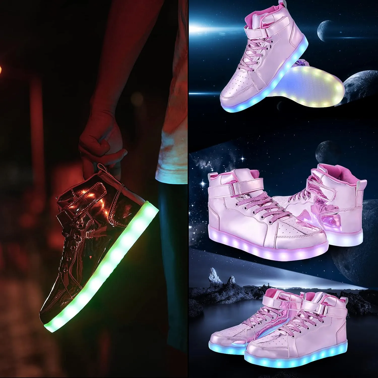 Led Light Up Shoes for Kids High Top Sneakers for Boys Girls Hip-Hop Dancing Shoes for Halloween Christmas Party with USB Charging