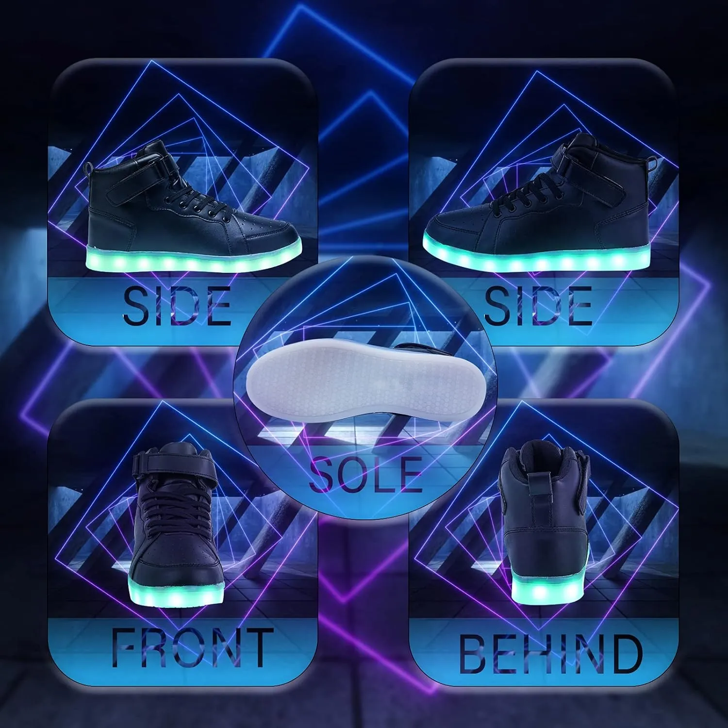 Led Light Up Shoes for Kids High Top Sneakers for Boys Girls Hip-Hop Dancing Shoes for Halloween Christmas Party with USB Charging