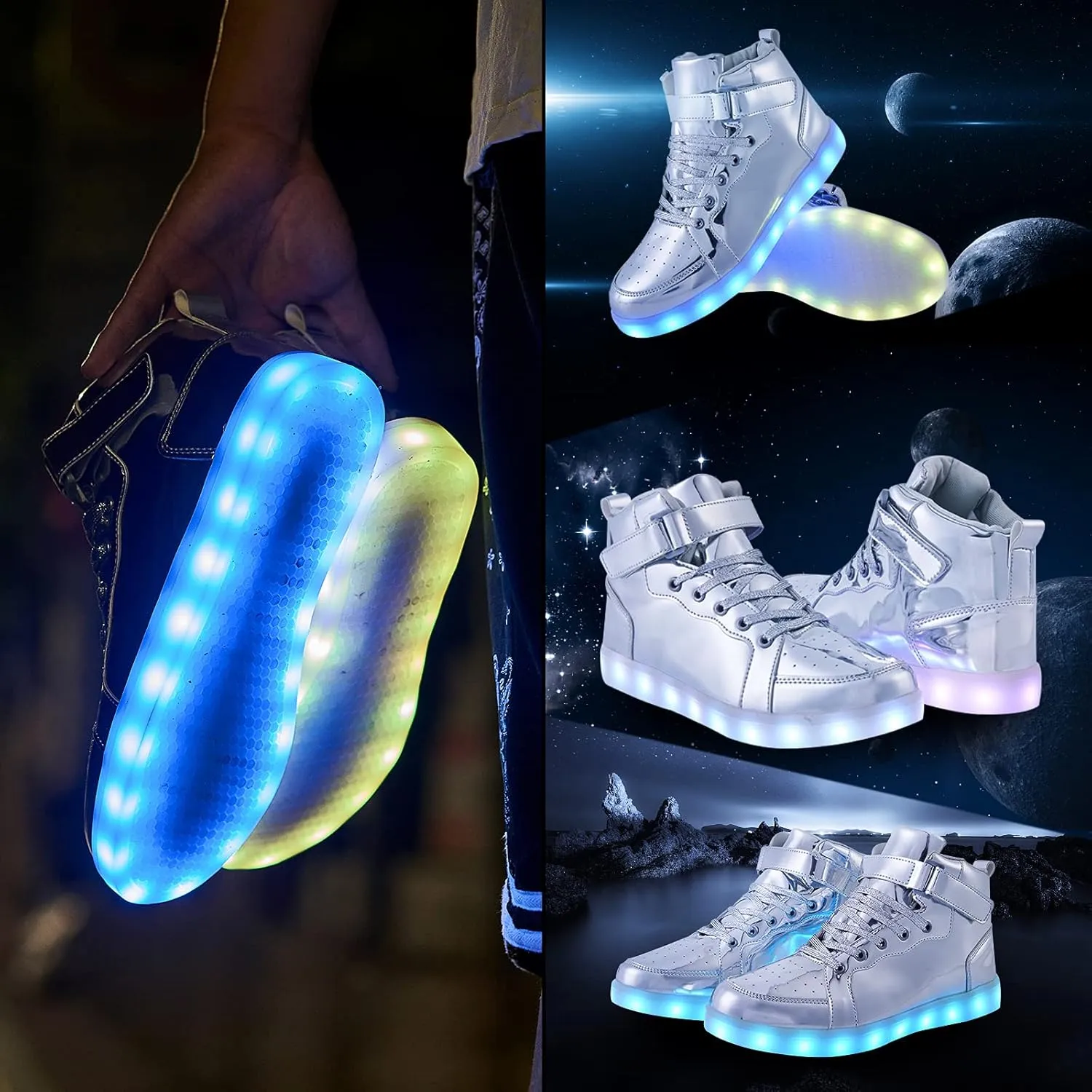 Led Light Up Shoes for Kids High Top Sneakers for Boys Girls Hip-Hop Dancing Shoes for Halloween Christmas Party with USB Charging
