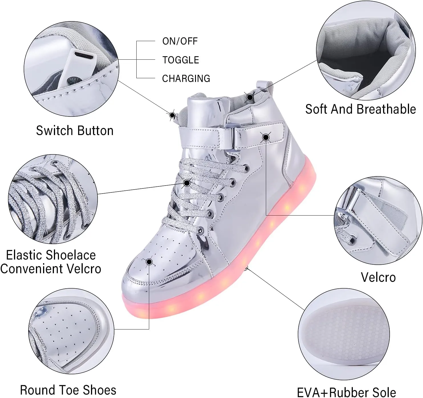 Led Light Up Shoes for Kids High Top Sneakers for Boys Girls Hip-Hop Dancing Shoes for Halloween Christmas Party with USB Charging