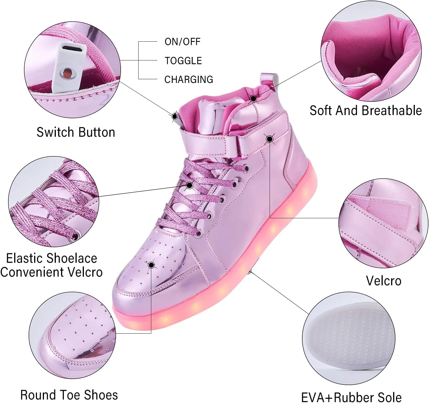 Led Light Up Shoes for Kids High Top Sneakers for Boys Girls Hip-Hop Dancing Shoes for Halloween Christmas Party with USB Charging