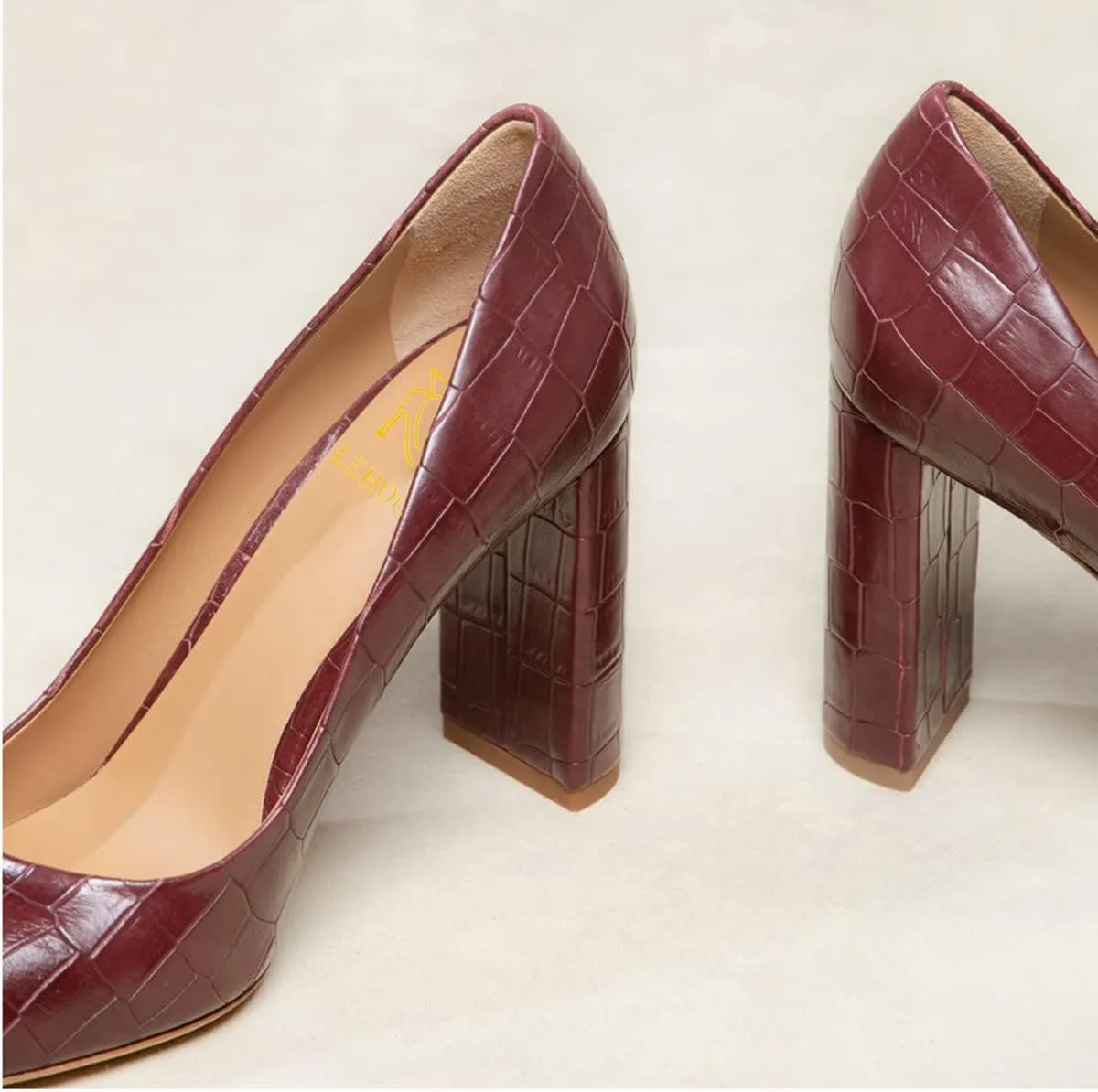LEHOOR Women Chunky Block High Heel Pumps Shoes Pointed Closed Toe Slip On 3" Heels Dress Sandals Suede Crocodile Patent Leather Work Shoe Office Ladies Formal Dressy Wedding Party Retro 4-11 M US