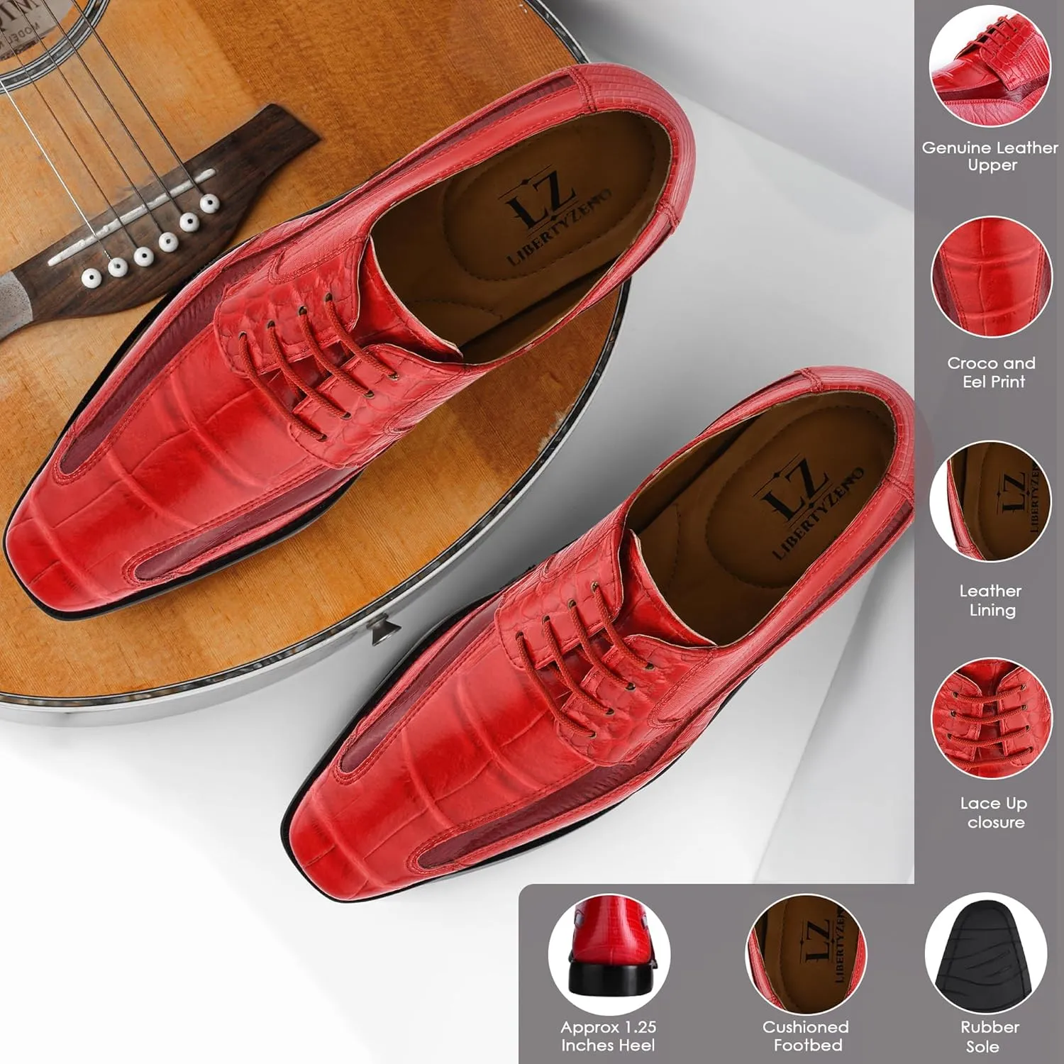 LIBERTYZENO Mens Wingtip Brogue Genuine Leather Adults Lace Up Oxford Dress Shoes for Easter Gift LS-1105