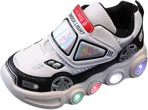 Light Up Toddler Boys Shoes Car Pattern LED Luminous Sport Sneaker, Little Fashion Cute Soft Sole Girls Size 2 Shoes
