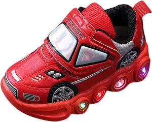 Light Up Toddler Boys Shoes Car Pattern LED Luminous Sport Sneaker, Little Fashion Cute Soft Sole Toddler Athletic Shoe