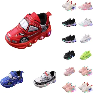 Light Up Toddler Boys Shoes Car Pattern LED Luminous Sport Sneaker, Little Fashion Soft Sole Toddler Athletic Shoe