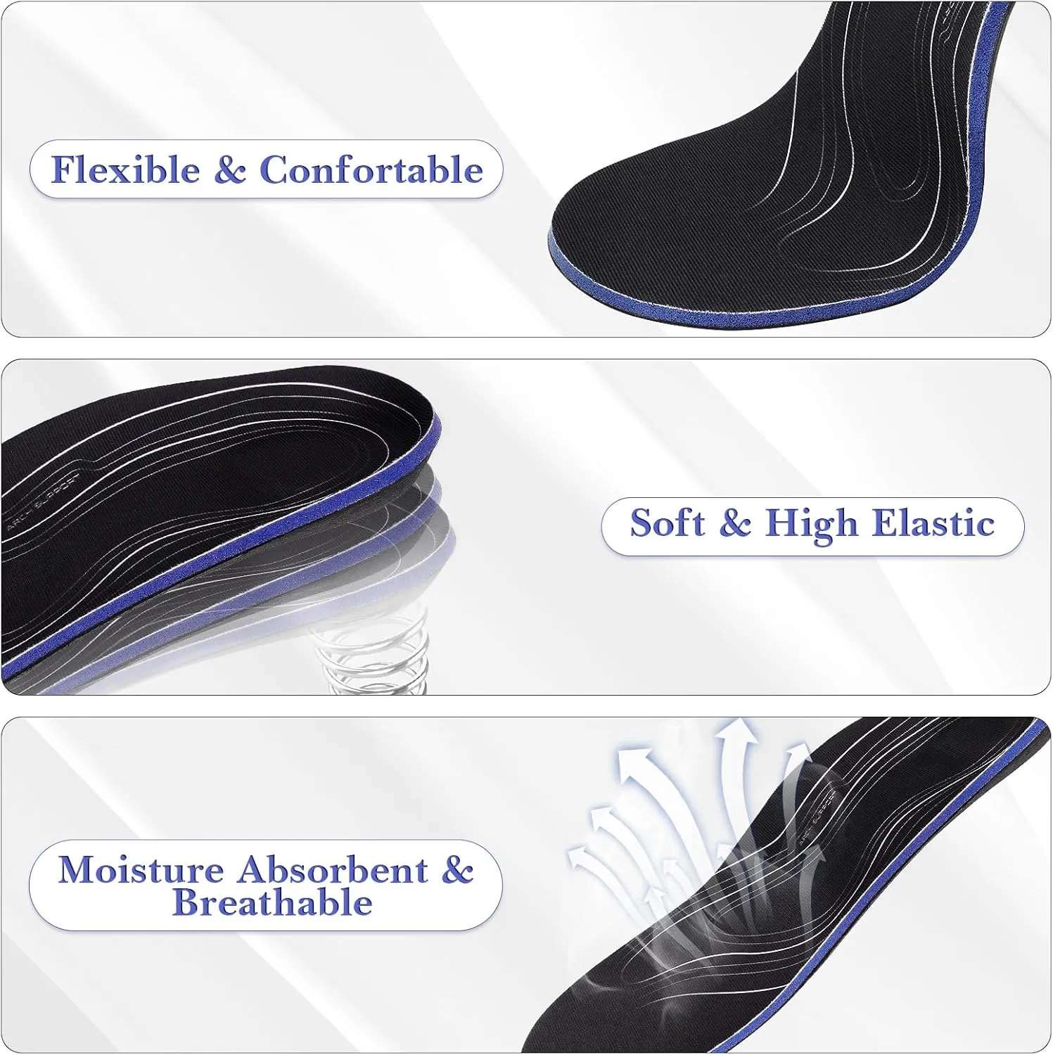 Linkidea 2 Pairs Arch Support Shoe Insoles Compatible with Brooks Ghost 15, GTS 23, Anthem 6, Replacement Shoe Inserts, Shock Absorption Cushion (US Men 7/Women 8.5)