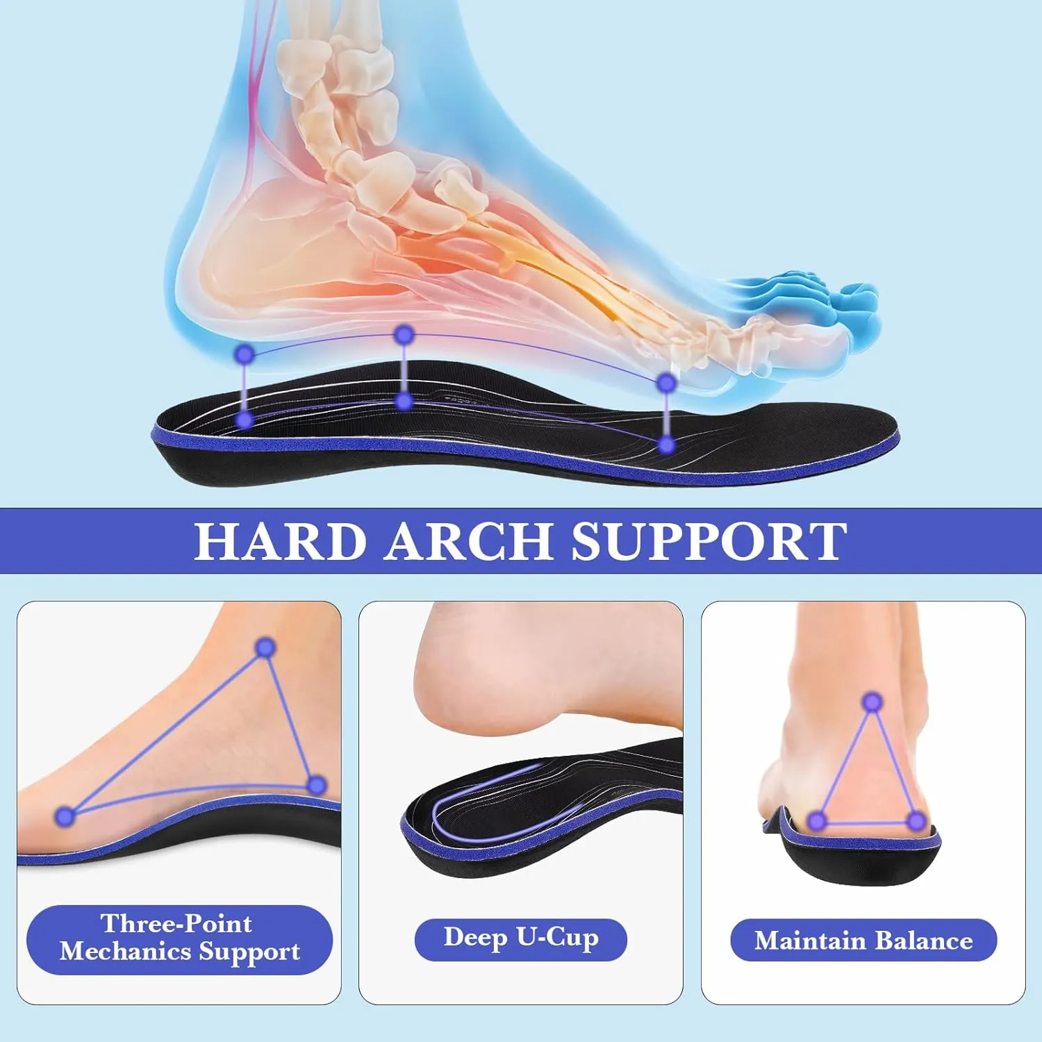 Linkidea 2 Pairs Arch Support Shoe Insoles Compatible with Brooks Ghost 15, GTS 23, Anthem 6, Replacement Shoe Inserts, Shock Absorption Cushion (US Men 7/Women 8.5)