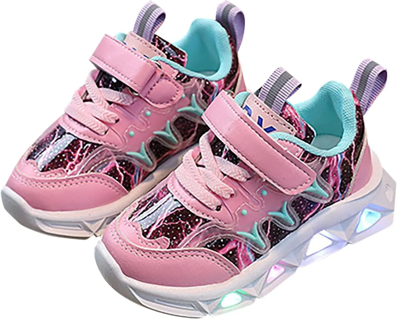 Little Girls Boys Sneakers LED Charged Breathable Soft Sole Strap Collision Color Smooth Reflective Sport Shoes
