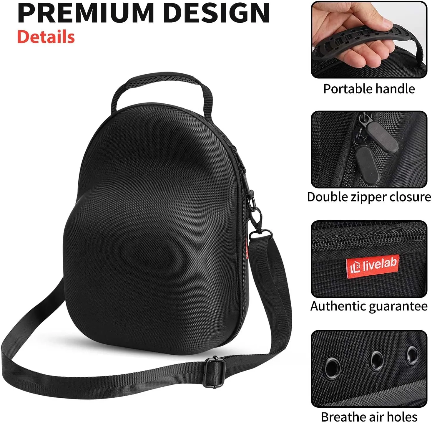 Livelab Hat Case, Hard Hat Case for Baseball Caps, Hat Storage with Carrying Handle & Shoulder Strap, Hat Organizer Protects Up to 6 Hats, Perfect for Travel & Home Storage - Black