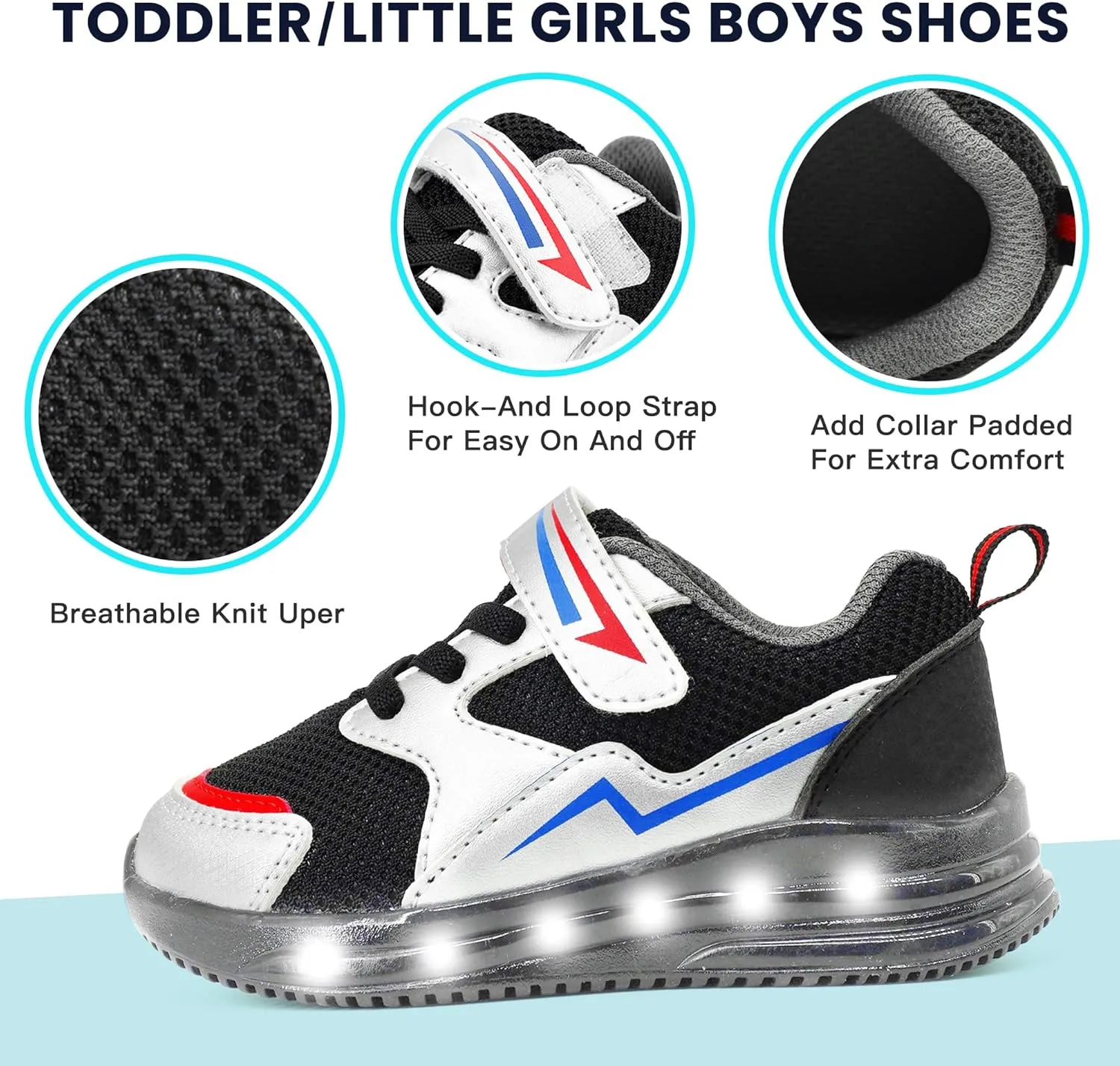 LOUGSIN Girls Boys Light Up Shoes Toddler Lightweight Mesh Breathable Led Flashing Running Sneakers for Toddler and Little Kid
