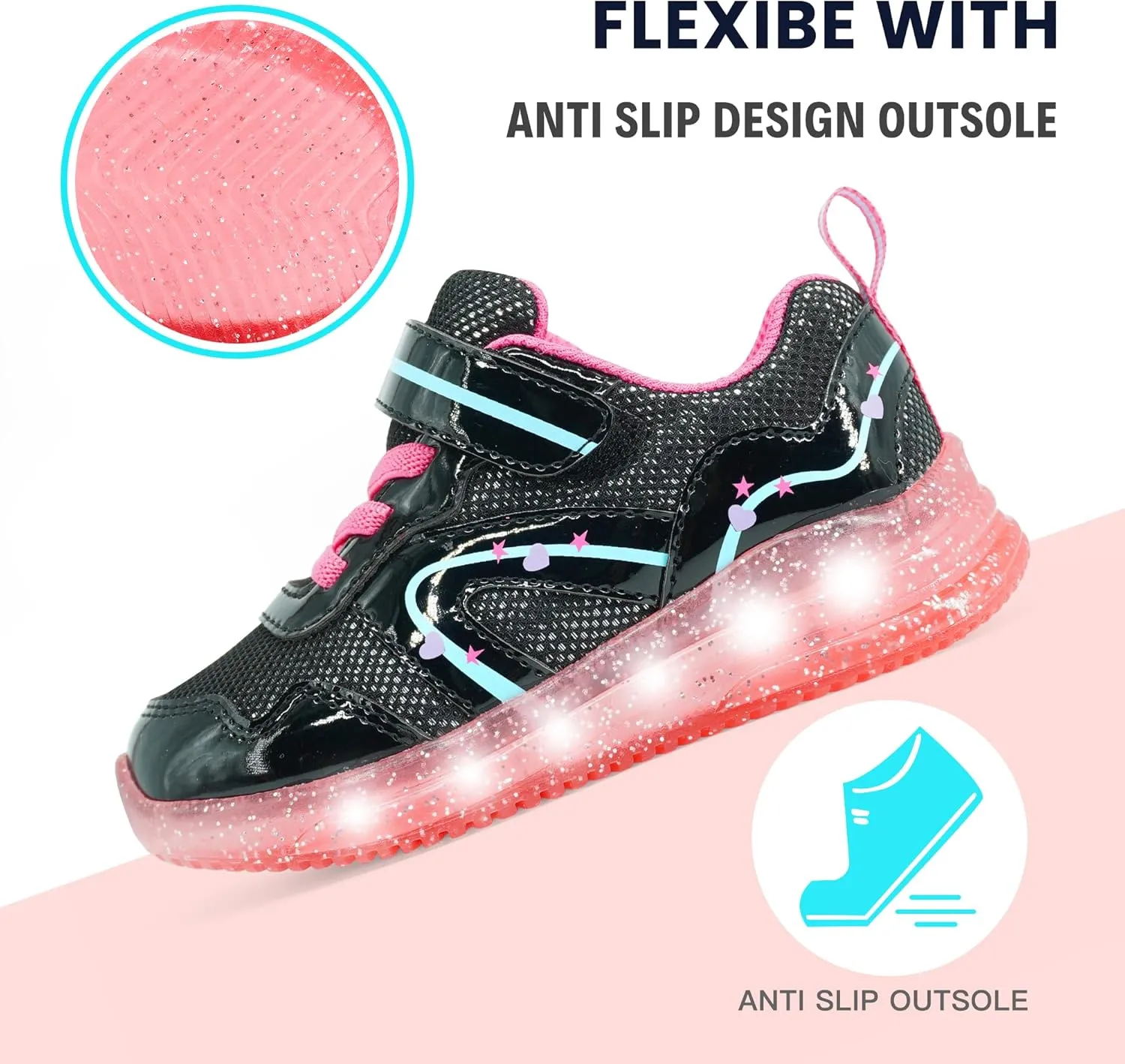 LOUGSIN Girls Boys Light Up Shoes Toddler Lightweight Mesh Breathable Led Flashing Running Sneakers for Toddler and Little Kid