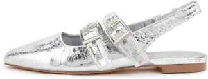 LUCKY STEP Women's Slingback Buckle Flats Ballet Poninted Toe Block Heel Dress Adjustable Strap Mary Jane Formal Wedding Shoes