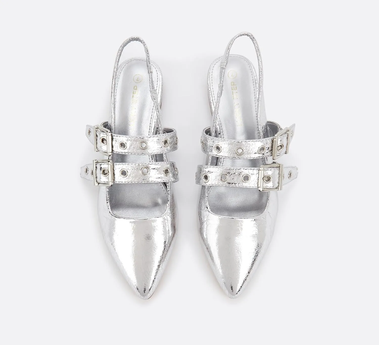 LUCKY STEP Women's Slingback Buckle Flats Ballet Poninted Toe Block Heel Dress Adjustable Strap Mary Jane Formal Wedding Shoes
