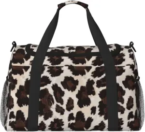 Luggage Bag Cow Cowhide Print Duffel Bag Highland Cow Spot Weekender Bags Workout Overnight Gym Bag for Women with Shoe Compartment, Large Travel Bags for Women Men Travel