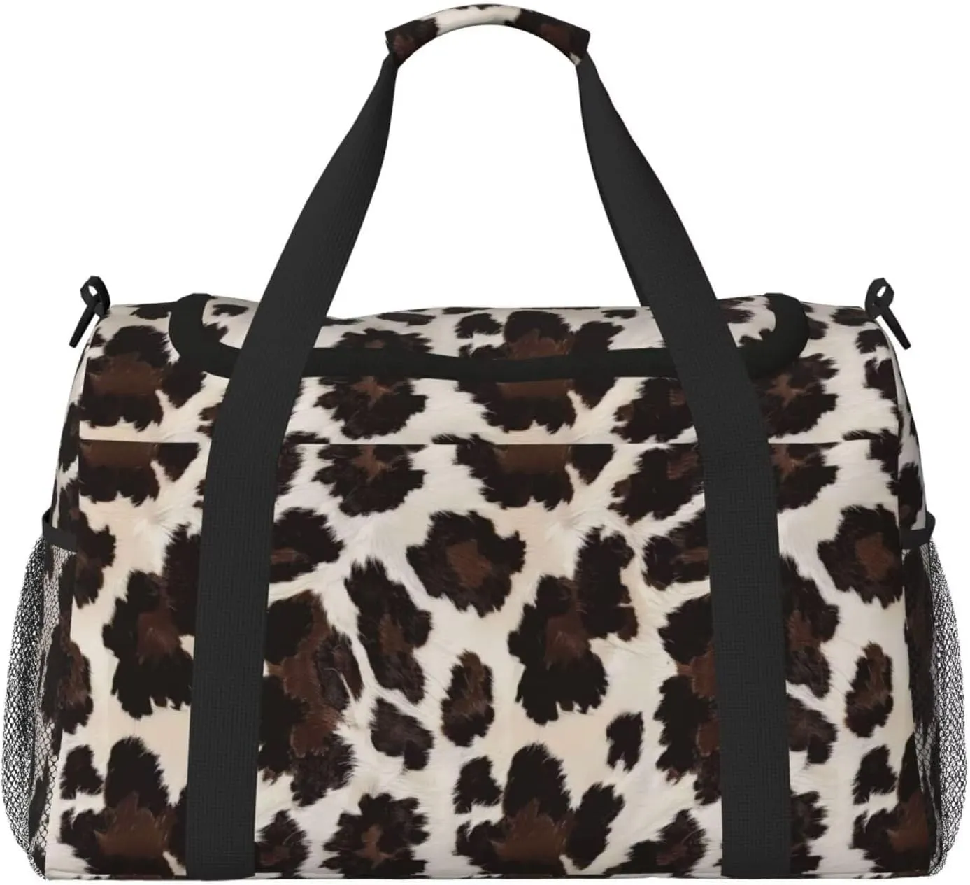Luggage Bag Cow Cowhide Print Duffel Bag Highland Cow Spot Weekender Bags Workout Overnight Gym Bag for Women with Shoe Compartment, Large Travel Bags for Women Men Travel