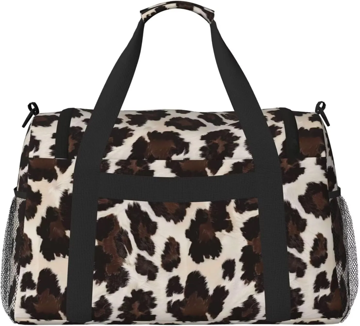 Luggage Bag Cow Cowhide Print Duffel Bag Highland Cow Spot Weekender Bags Workout Overnight Gym Bag for Women with Shoe Compartment, Large Travel Bags for Women Men Travel