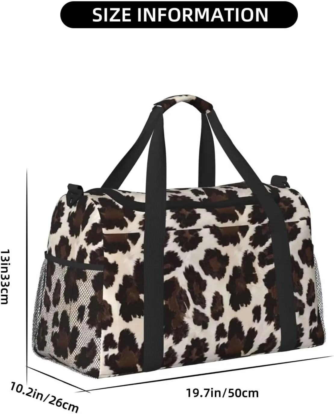 Luggage Bag Cow Cowhide Print Duffel Bag Highland Cow Spot Weekender Bags Workout Overnight Gym Bag for Women with Shoe Compartment, Large Travel Bags for Women Men Travel