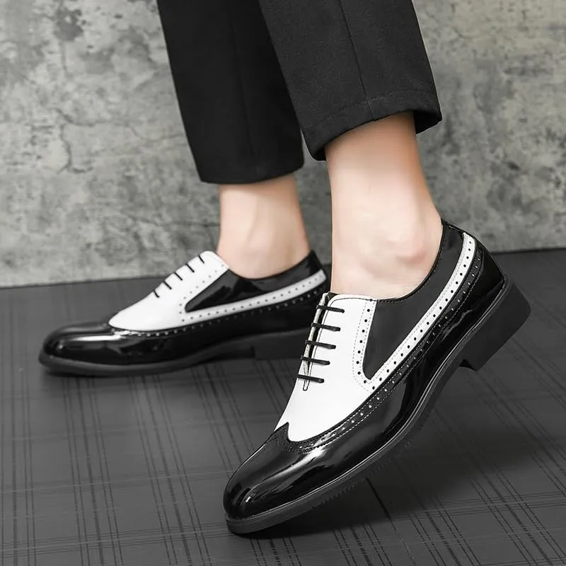 Luxury Fashion Groom Dress Wedding Shoes for Men Carving Two Tone Designer Italian Style Oxford Shoes Bright Upper Lace-up Brogue