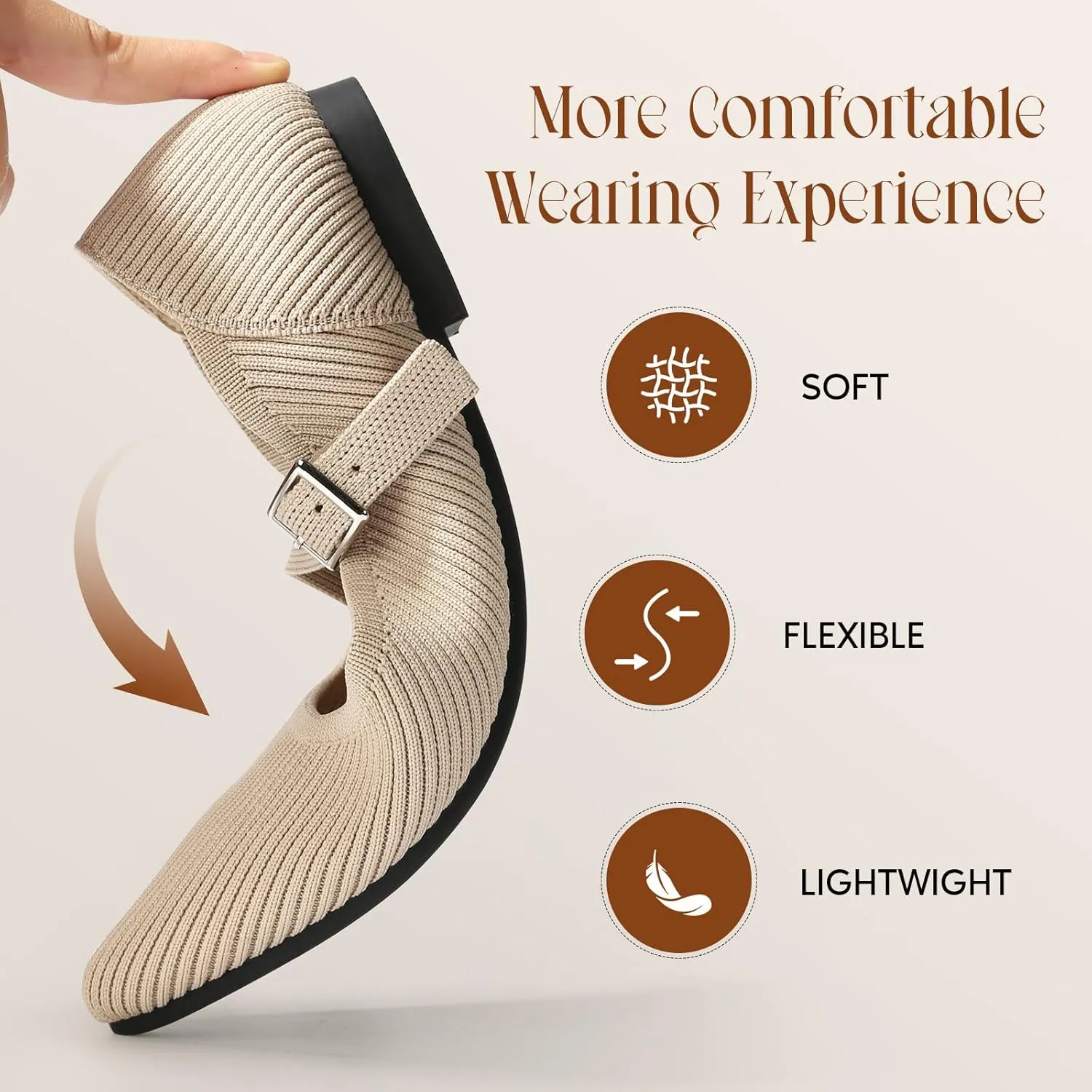 Mary Jane Flats Shoes Women Pointed Toe Ballet Flats Dressy Flats for Women Knit Flats Comfort Breathable Lightweight Washable Flats Shoes