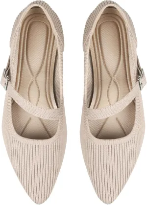Mary Jane Flats Shoes Women Pointed Toe Ballet Flats Dressy Flats for Women Knit Flats Comfort Breathable Lightweight Washable Flats Shoes