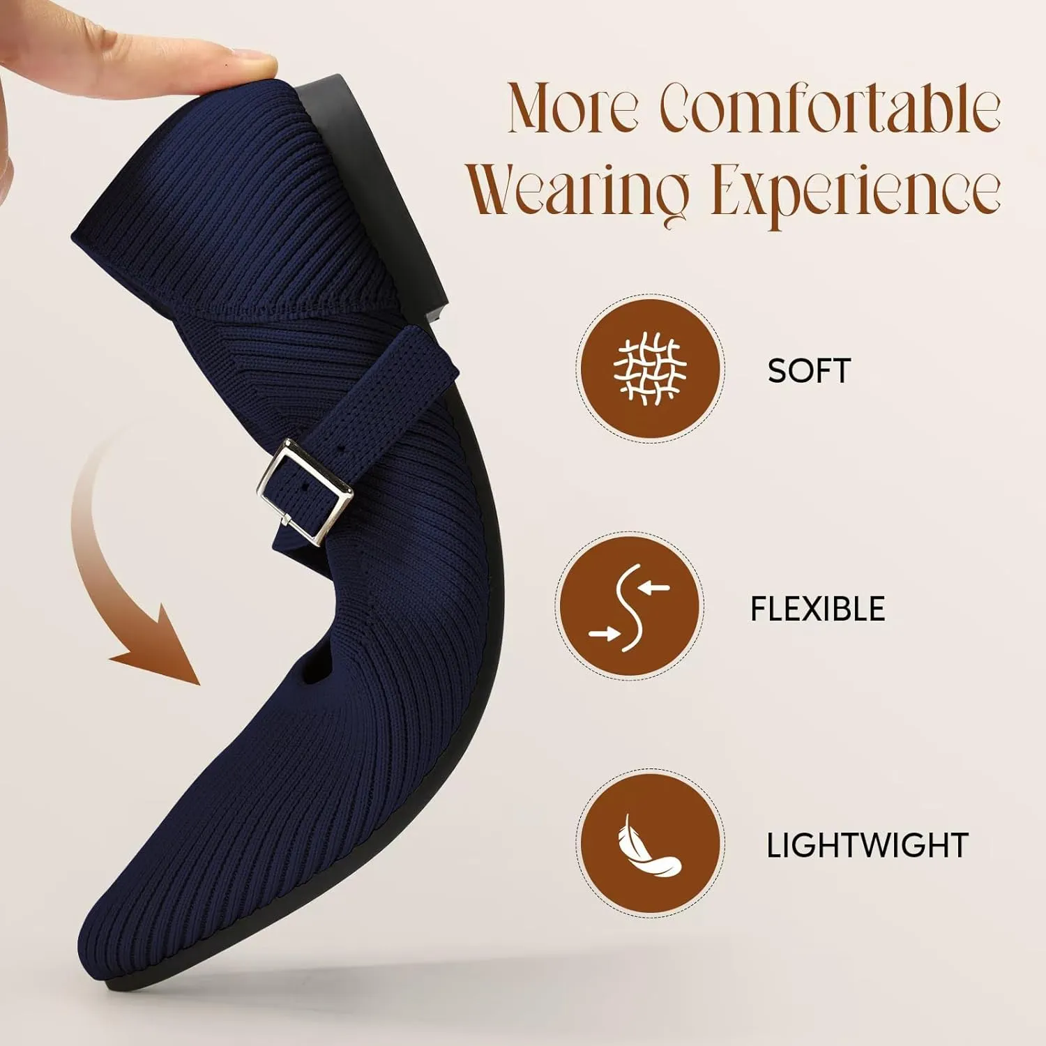 Mary Jane Flats Shoes Women Pointed Toe Ballet Flats Dressy Flats for Women Knit Flats Comfort Breathable Lightweight Washable Flats Shoes
