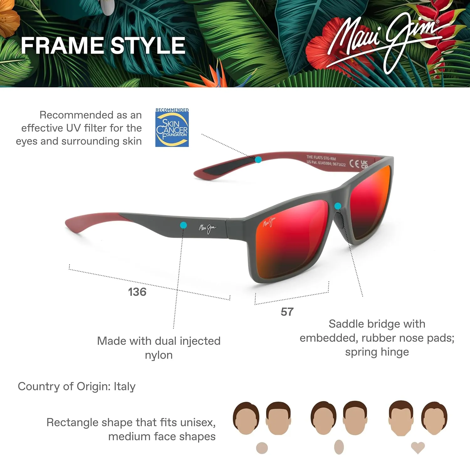 Maui Jim Men's and Women's The Flats Polarized Rectangular Sunglasses
