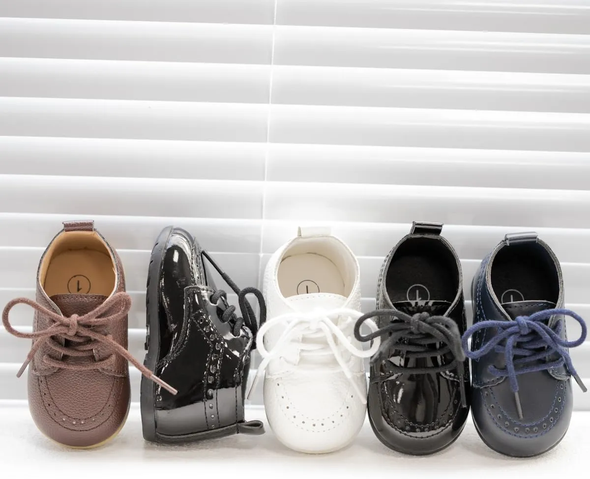 Meckior Infant Baby Boys Girls Classic PU Leather Wedding Loafers Brogue Toddler Oxford Dress Shoes First Steps Walking Flat Lazy Crib Shoe