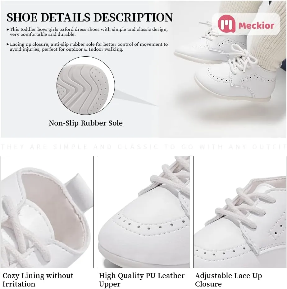 Meckior Infant Baby Boys Girls Classic PU Leather Wedding Loafers Brogue Toddler Oxford Dress Shoes First Steps Walking Flat Lazy Crib Shoe