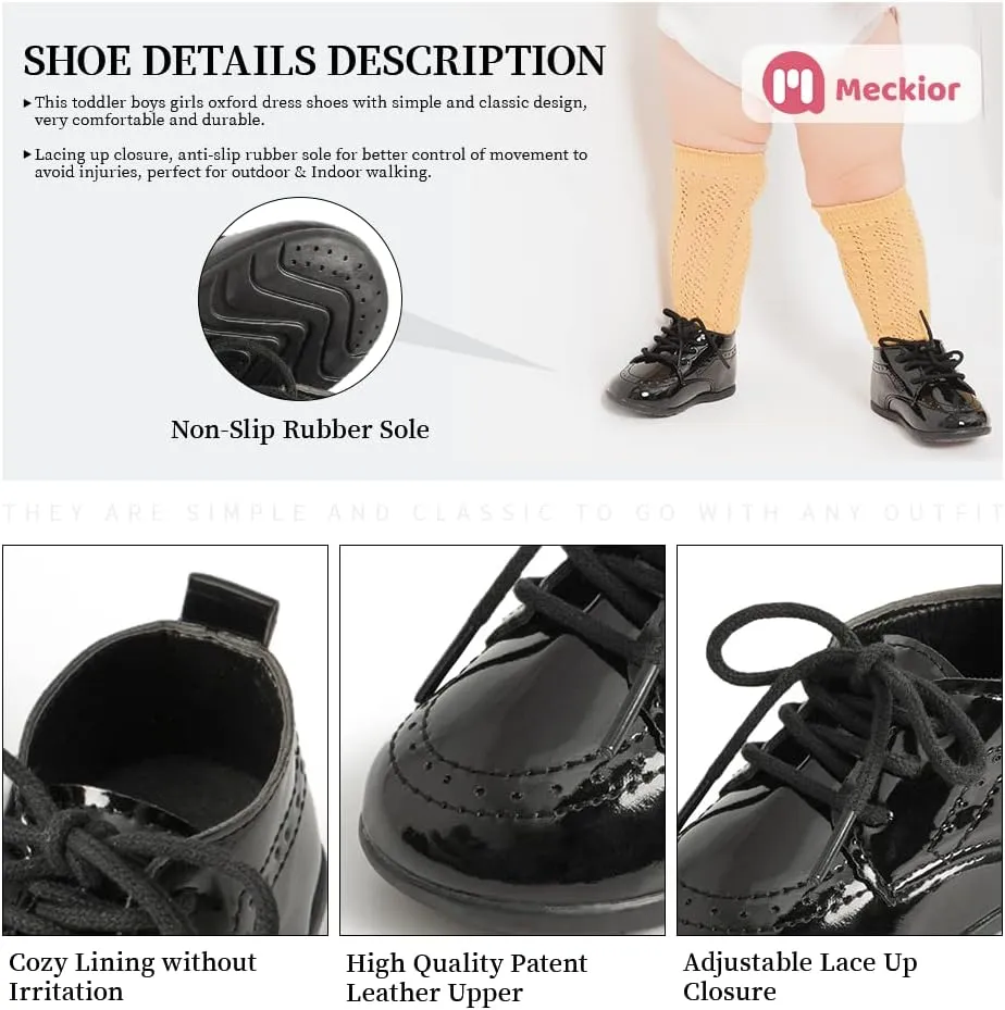 Meckior Infant Baby Boys Girls Classic PU Leather Wedding Loafers Brogue Toddler Oxford Dress Shoes First Steps Walking Flat Lazy Crib Shoe