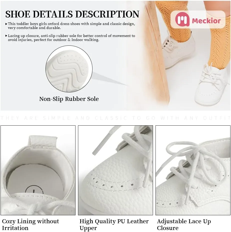 Meckior Infant Baby Boys Girls Classic PU Leather Wedding Loafers Brogue Toddler Oxford Dress Shoes First Steps Walking Flat Lazy Crib Shoe
