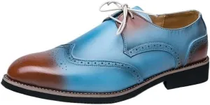 Men Casual Pointed Toe Gradient Design Tuxedo Oxford Fashion Classic Carved Lace Up Leather Low Heels Dress Shoes(9.5)