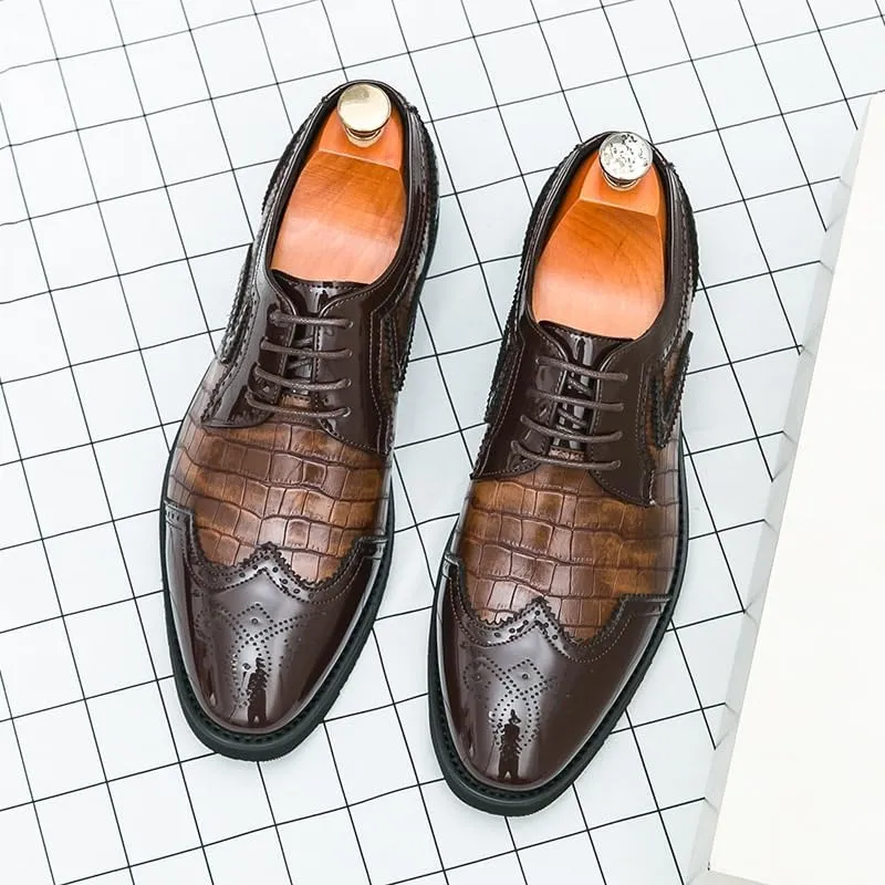 Men Dress Oxford Formal Shoes Fashion Lace Up Uniform Round Toe Spanish Leather Heel Non Slip Anti-Slip Low Top Rubber Sole Uniform