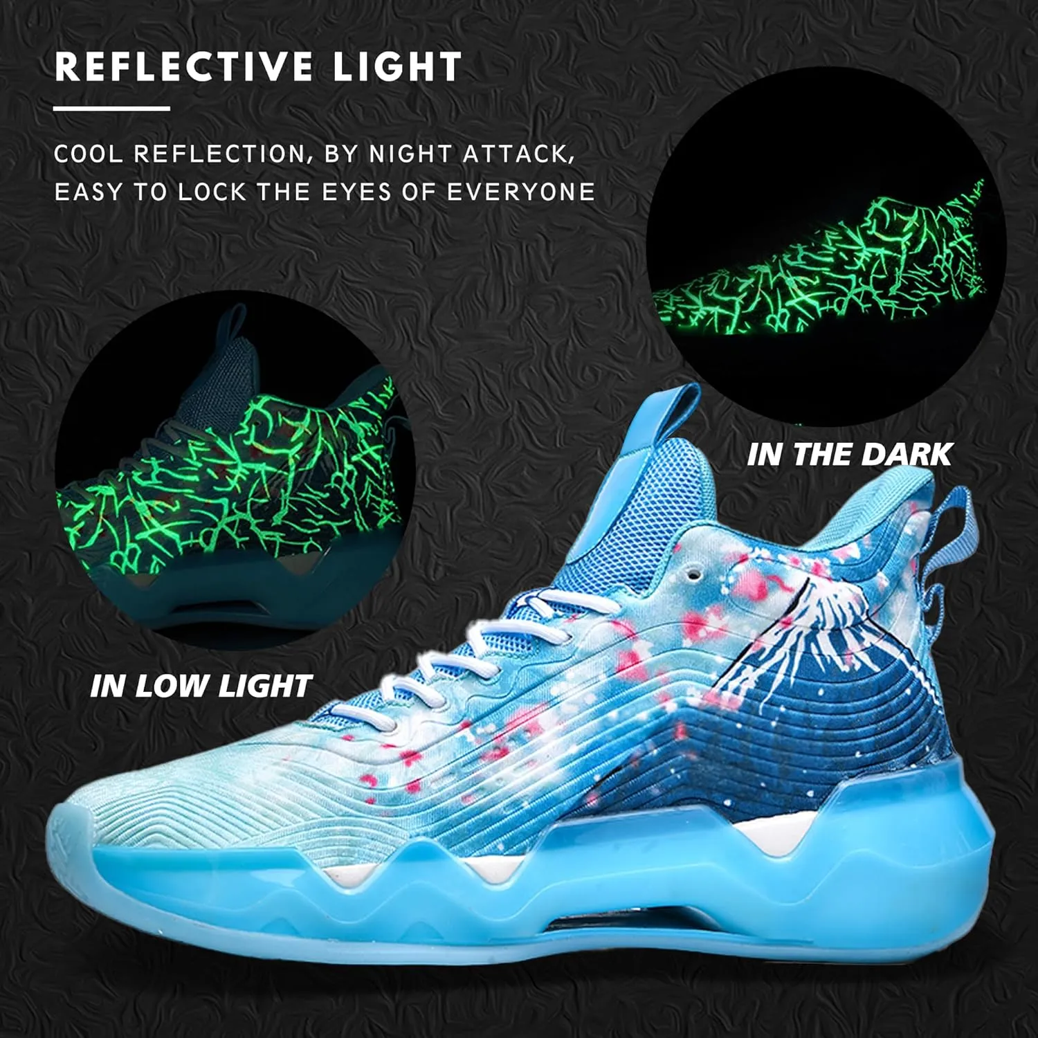 Men Graffiti Basketball Shoes High-Top Sports Shoes Anti-Slip Rubber Soles Indoor Outdoor Sports Running Training Streetwear
