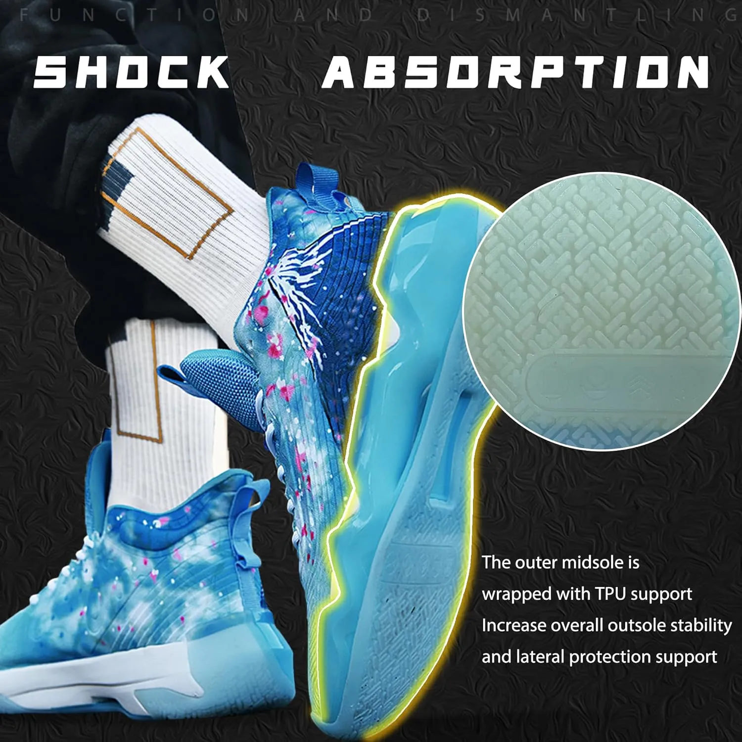 Men Graffiti Basketball Shoes High-Top Sports Shoes Anti-Slip Rubber Soles Indoor Outdoor Sports Running Training Streetwear