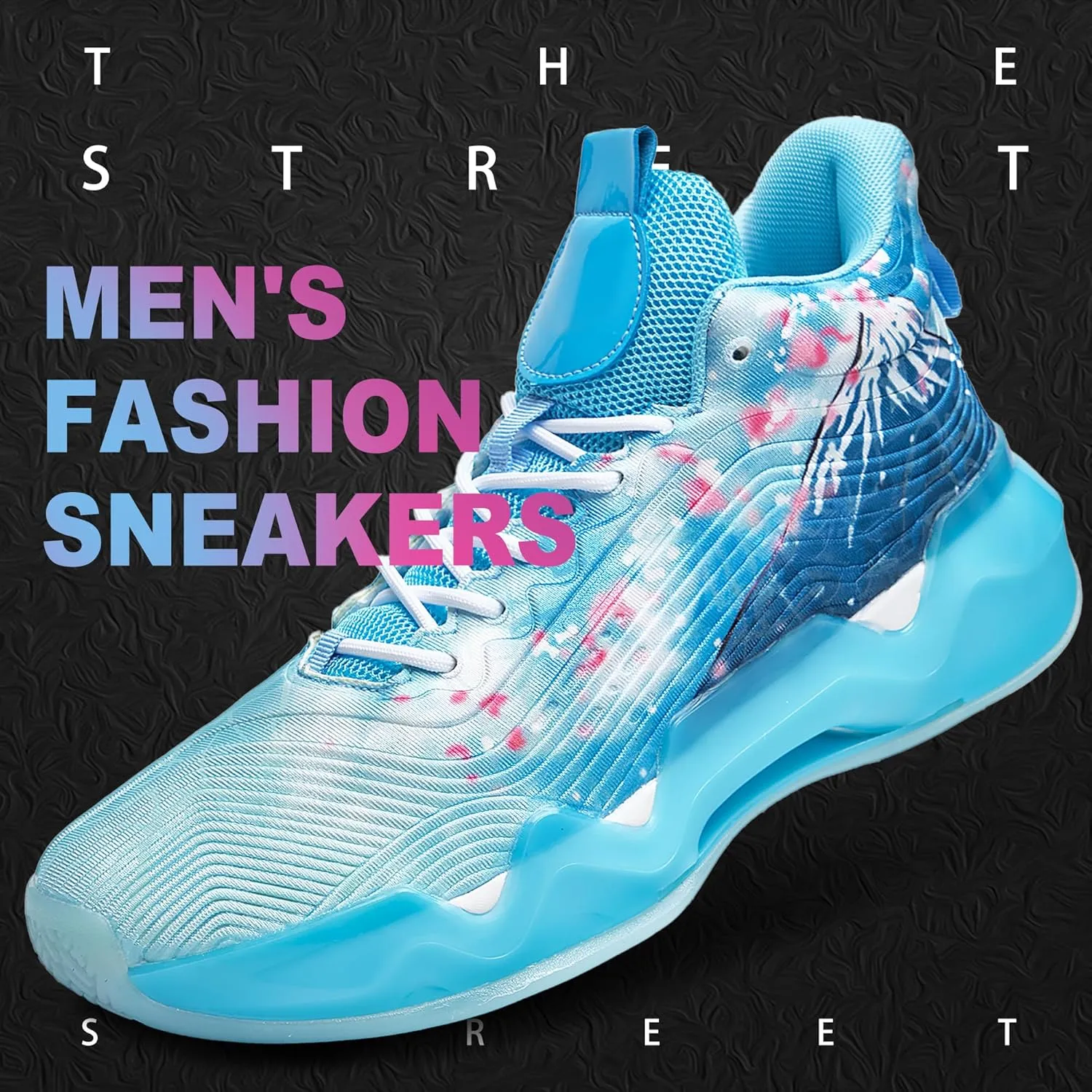 Men Graffiti Basketball Shoes High-Top Sports Shoes Anti-Slip Rubber Soles Indoor Outdoor Sports Running Training Streetwear