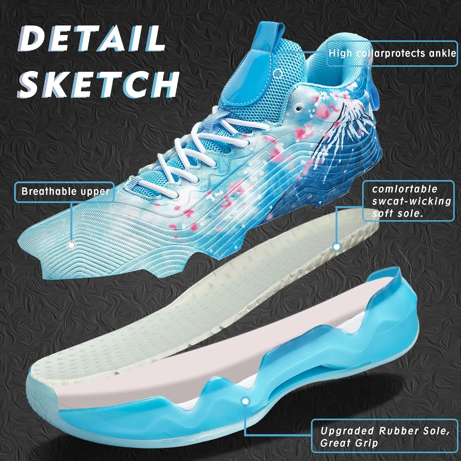 Men Graffiti Basketball Shoes High-Top Sports Shoes Anti-Slip Rubber Soles Indoor Outdoor Sports Running Training Streetwear
