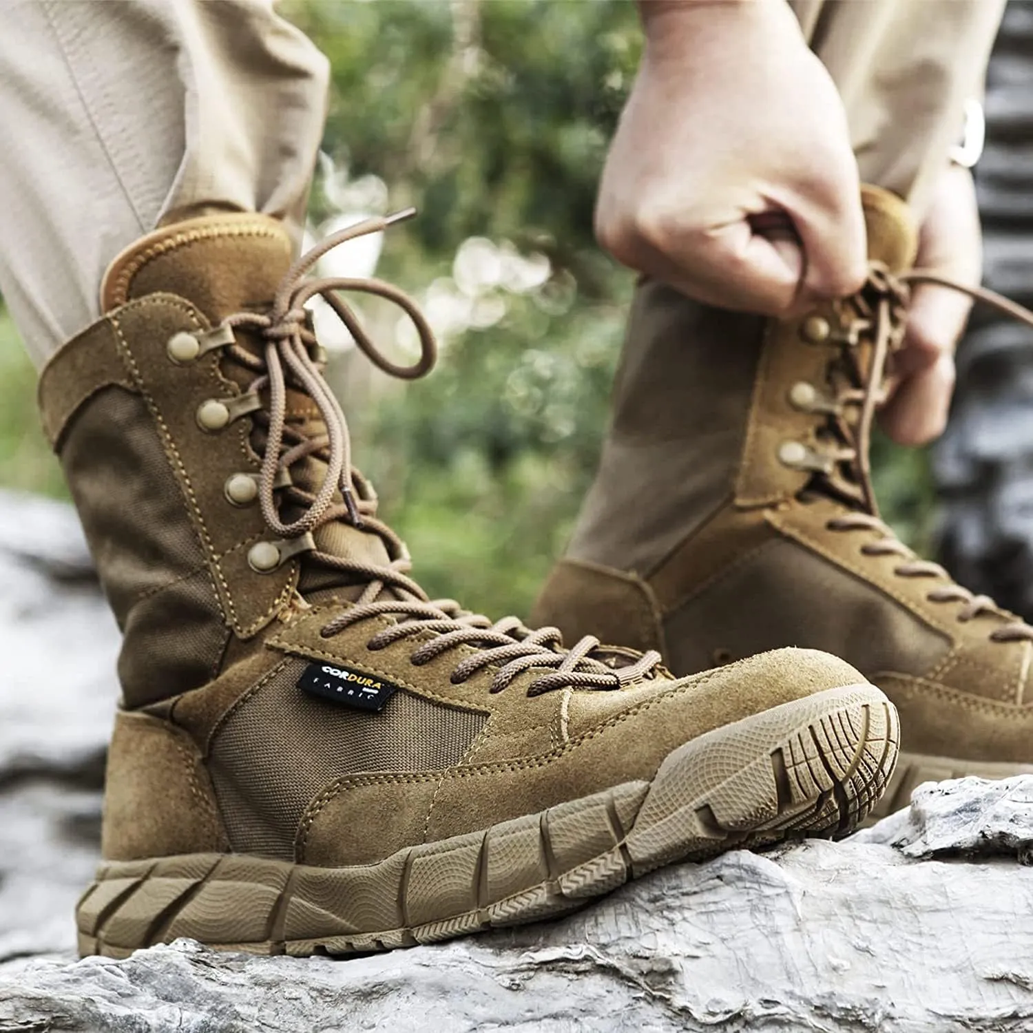 Men's 8 inch Tactical Boots Outdoor Casual Lightweight Coyote Military Boots for Hiking Work Combat