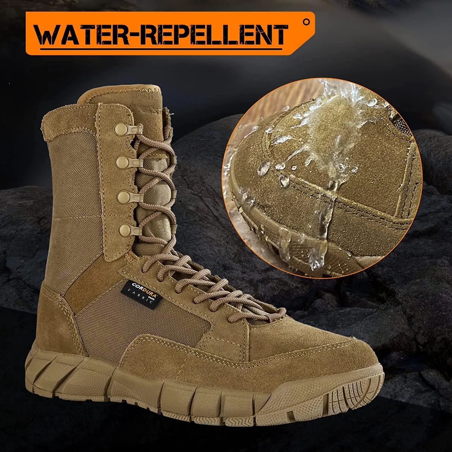 Men's 8 inch Tactical Boots Outdoor Casual Lightweight Coyote Military Boots for Hiking Work Combat