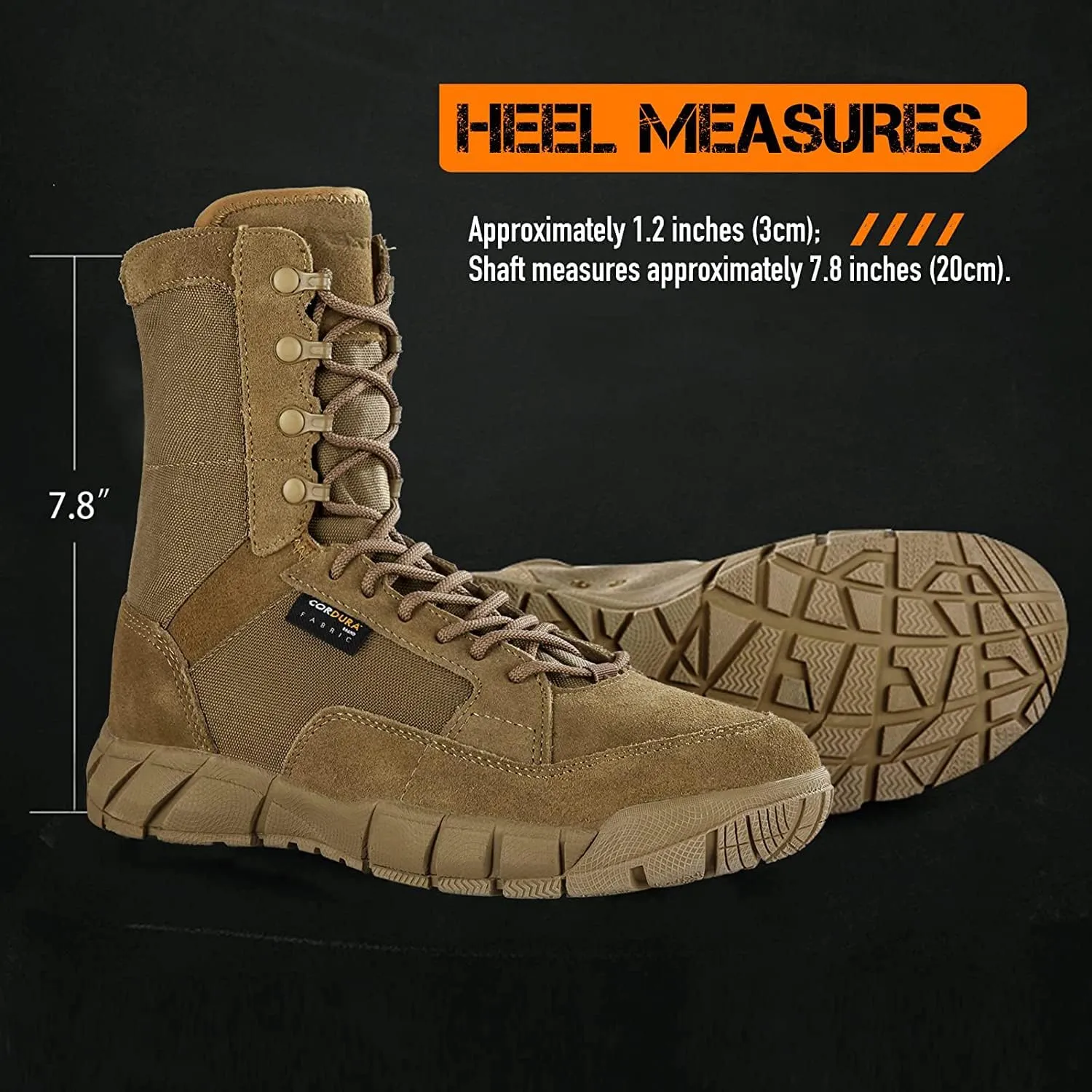 Men's 8 inch Tactical Boots Outdoor Casual Lightweight Coyote Military Boots for Hiking Work Combat