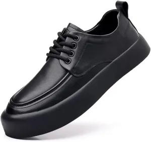 Mens Black Derby Dress Shoes British Style Round Toe Thick Sole Leather Formal Business Casual Oxford Shoes