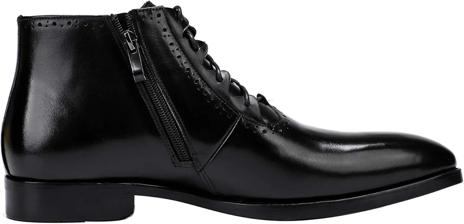 Mens Boot Lace Up Zipper Classical Oxford Leather Wing Tip Ankle Dress Boots Black Brown
