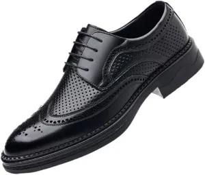 Men's Breathable Lace-up Dress Shoes Fashion Classic Leather Wingtip Brogue Oxfords Shoes Non-Slip Softsole Walking Derby Shoes(6.5)