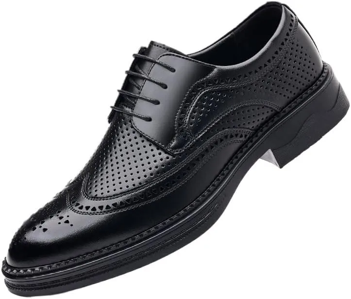 Men's Breathable Lace-up Dress Shoes Fashion Classic Leather Wingtip Brogue Oxfords Shoes Non-Slip Softsole Walking Derby Shoes(6.5)