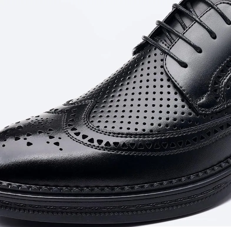 Men's Breathable Lace-up Dress Shoes Fashion Classic Leather Wingtip Brogue Oxfords Shoes Non-Slip Softsole Walking Derby Shoes(6.5)