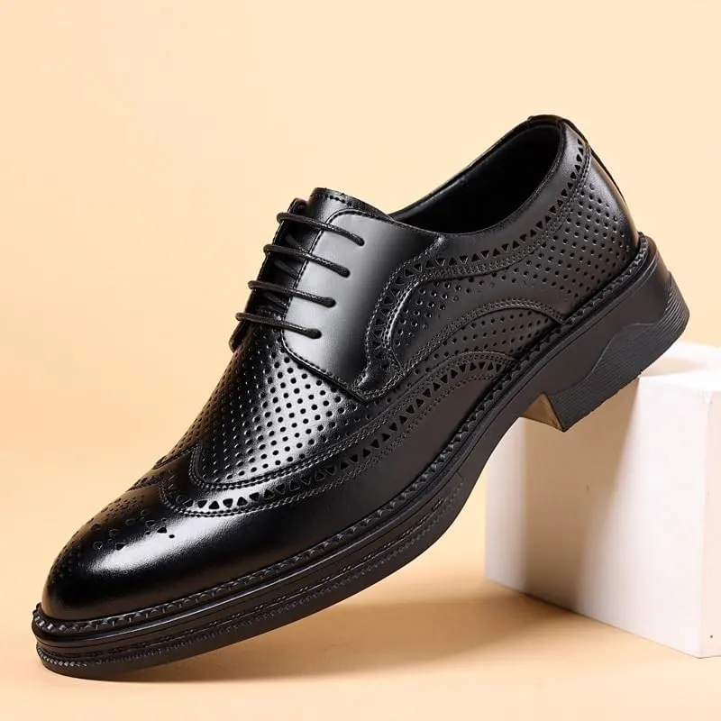 Men's Breathable Lace-up Dress Shoes Fashion Classic Leather Wingtip Brogue Oxfords Shoes Non-Slip Softsole Walking Derby Shoes(6.5)