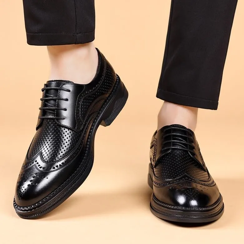 Men's Breathable Lace-up Dress Shoes Fashion Classic Leather Wingtip Brogue Oxfords Shoes Non-Slip Softsole Walking Derby Shoes(6.5)