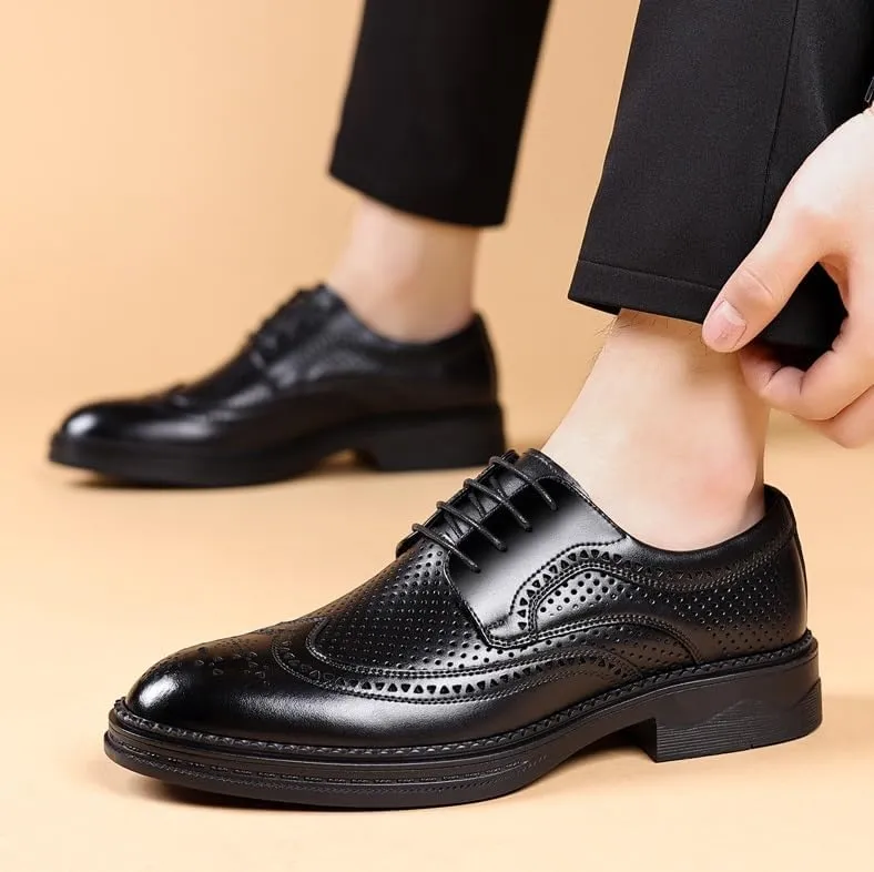 Men's Breathable Lace-up Dress Shoes Fashion Classic Leather Wingtip Brogue Oxfords Shoes Non-Slip Softsole Walking Derby Shoes(6.5)