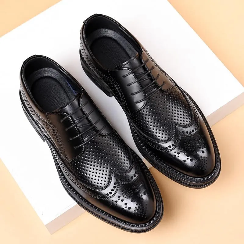 Men's Breathable Lace-up Dress Shoes Fashion Classic Leather Wingtip Brogue Oxfords Shoes Non-Slip Softsole Walking Derby Shoes(6.5)